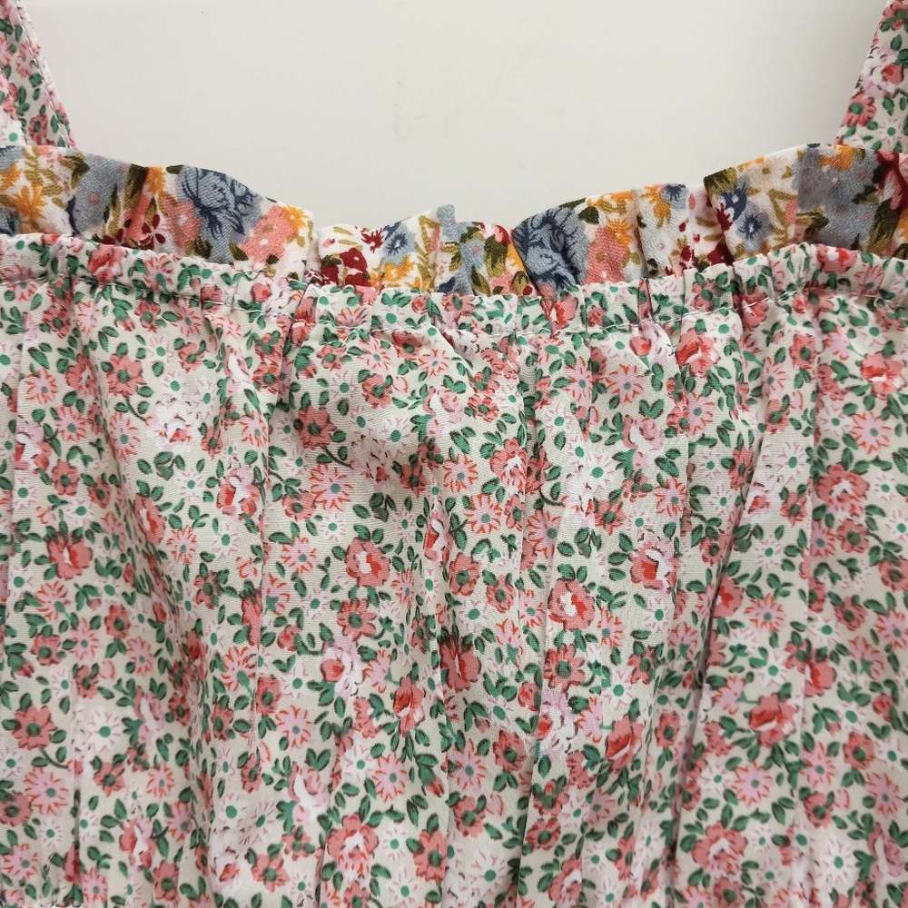 ​Adelyn Rae Patchwork Midi Dress Tiered Cottagecore Floral Smocked Boho Small - Picture 5 of 15